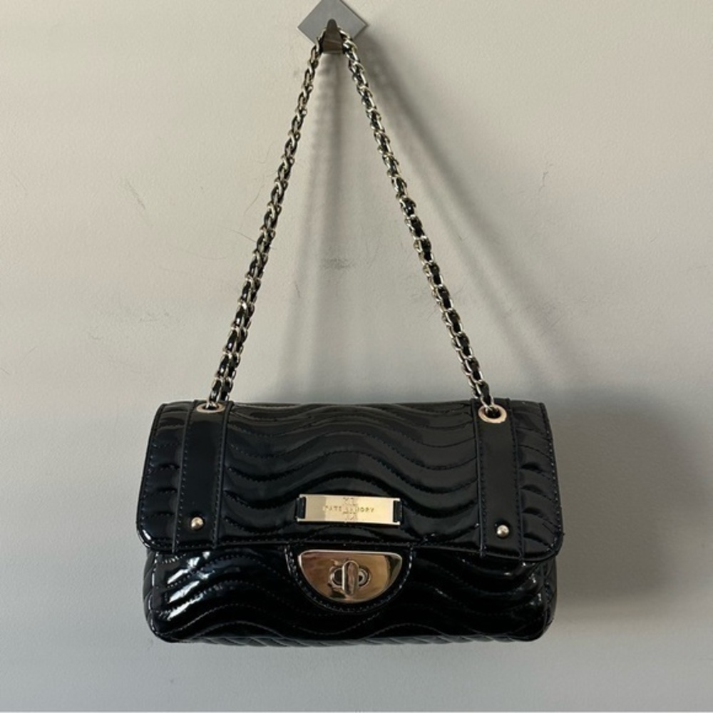 Kate Landry patent leather chevron custody or shoulder bag black and gold